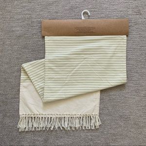 NWT Striped Green & Cream Fringed Table Runner 100% Cotton 20x90